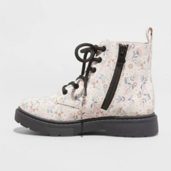 Art Class Toddler Girls' Zoe Zipper Lace-Up Combat Boots Beige - Picture 5 of 5